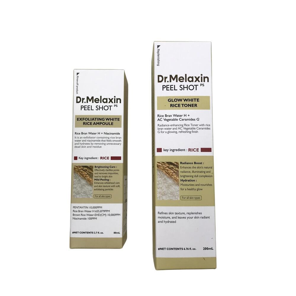 Dr. Melaxin Peel Shot Exfoliating White Rice Ampoule + Glow White Rice Toner NIB
